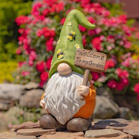 Magnesium Garden Gnome Holding Wooden Sign with Green Flower Hat "The Smallfries"