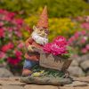 17" Tall Spring Gnome Garden Statue with Wheelbarrow