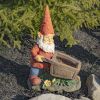 17" Tall Spring Gnome Garden Statue with Wheelbarrow