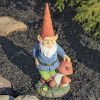 16" Tall Spring Gnome Garden Statue with Mushrooms