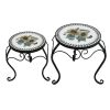 "Marisol" Set of 2 Round Iron Mosaic Plant Stands