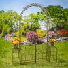 96" Tall Garden Gate Archway with 2 Side Plant Stands in Antique  White "Genevieve"