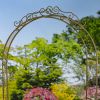 96" Tall Garden Gate Archway with 2 Side Plant Stands in Antique  White "Genevieve"