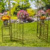 96" Tall Garden Gate Archway with 2 Side Plant Stands in Antique  White "Genevieve"