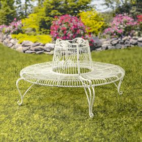 61.5" Victorian Style Round Metal Tree Bench "Paris 1968 (Colors_Zaer: Antique White)