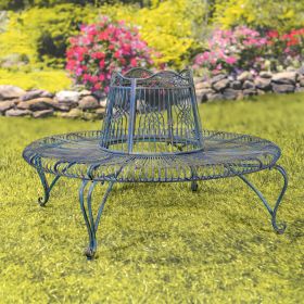 61.5" Victorian Style Round Metal Tree Bench "Paris 1968 (Colors_Zaer: Cobalt Blue)