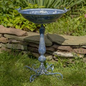 27" Tall Ornate Pedestal Birdbath with Little Bird Details (Colors_Zaer: Antique Blue)