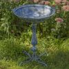 27" Tall Ornate Pedestal Birdbath with Little Bird Details