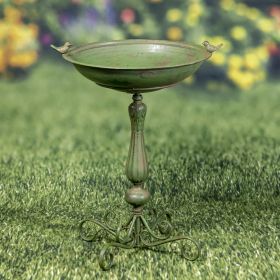 27" Tall Ornate Pedestal Birdbath with Little Bird Details (Colors_Zaer: Antique Green)