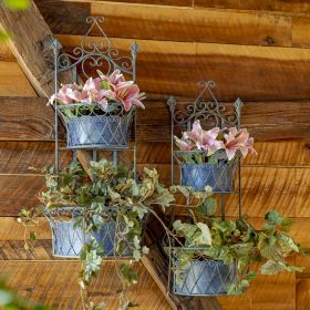 Set of 2 Dual Wall Hanging Planters with Removable Baskets "London 1820" (Colors_Zaer: Cobalt Blue)