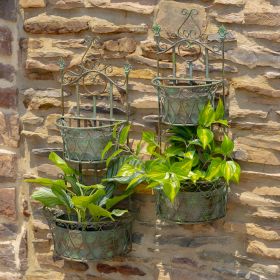 Set of 2 Dual Wall Hanging Planters with Removable Baskets "London 1820" (Colors_Zaer: Verdi Green)