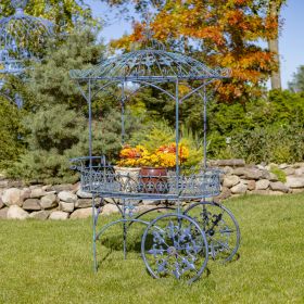 "La Rochelle" Parisian-Inspired Iron Flower Cart with Fleur-de-lis Details (Colors_Zaer: Antique Blue)