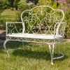 "Esme" Iron Garden Bench with Heart Designs in Antique White