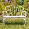 "Esme" Iron Garden Bench with Heart Designs in Antique White