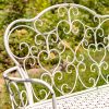 "Esme" Iron Garden Bench with Heart Designs in Antique White