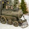 16 ft. Long X-Large Iron Train with Cart and Lanterns "The Flying Santa"