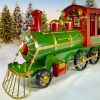 16 ft. Long X-Large Iron Train with Cart and Lanterns "The Flying Santa"