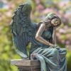 30.7" Tall Magnesium Angel Statue Sitting on Pillar "Nicole Alyse"