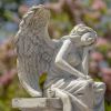 30.7" Tall Magnesium Angel Statue Sitting on Pillar "Nicole Alyse"